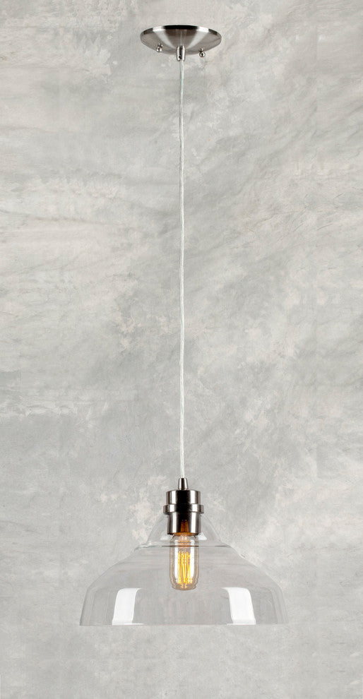1 Light Cord-Hung Glass Mini Pendant, Brushed Nickel, Clear Glass