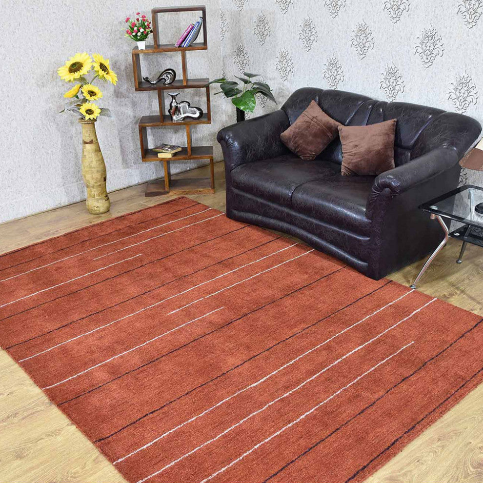 HAND KNOTTED LOOM SILK ECO-FRIENDLY AREA RUG -8'x10',Rectangle,Rust,Contemporary