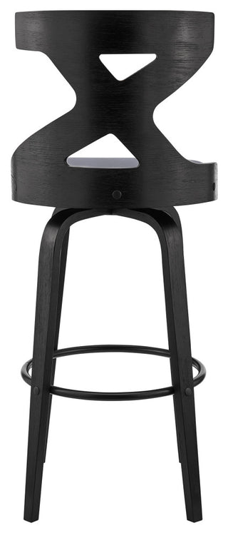 Gayle 30" Swivel Cross Back Grey Faux Leather and Black Wood Bar Stool