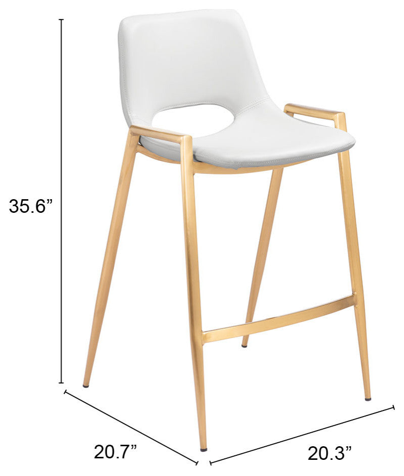 Desi Counter Stool, Set of 2 White/Gold