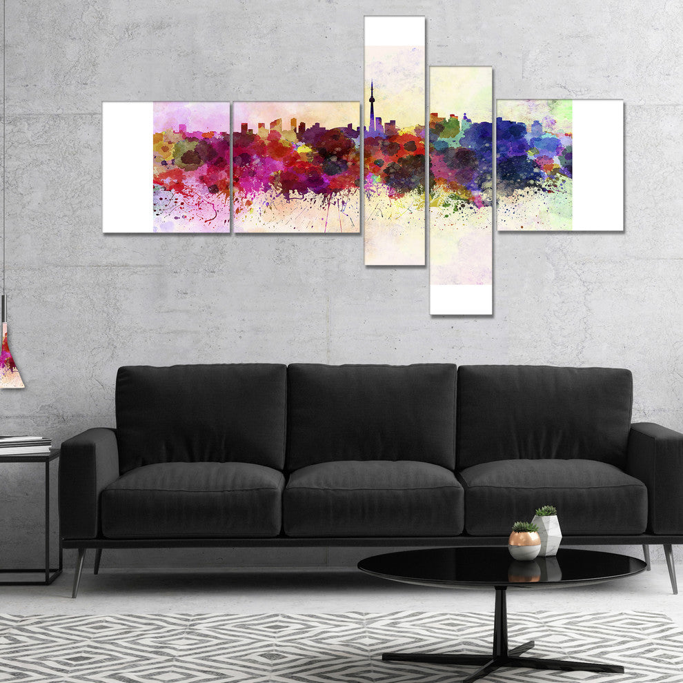 Toronto Skyline, Cityscape Canvas Artwork Print, 60"x32", 5 panels