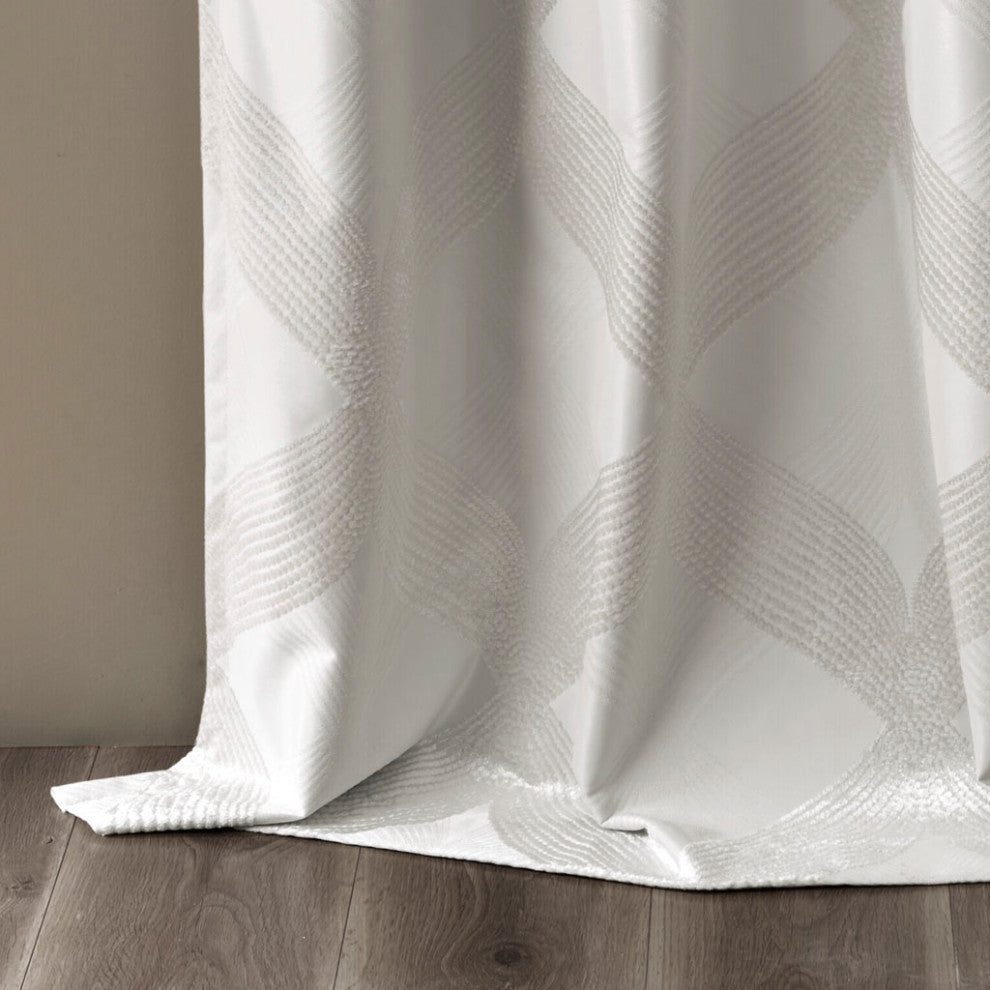 SunSmart Bentley Ogee Total Blackout Window Curtain Panel, White, White, 95"