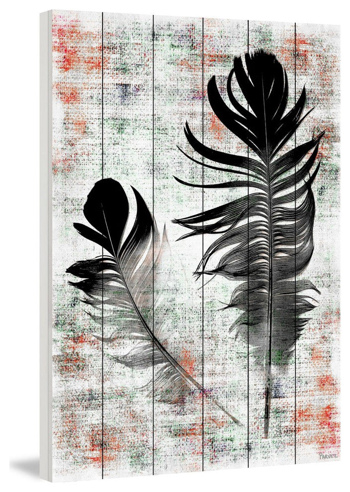 "Black Feathers" Print on White Wood, 40"x60"