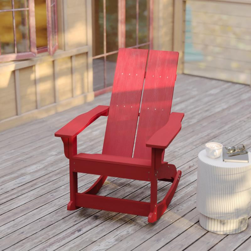 Finn Set of 2 Outdoor Rocking Adirondack Chair-Rust Resistant Hardware, Red