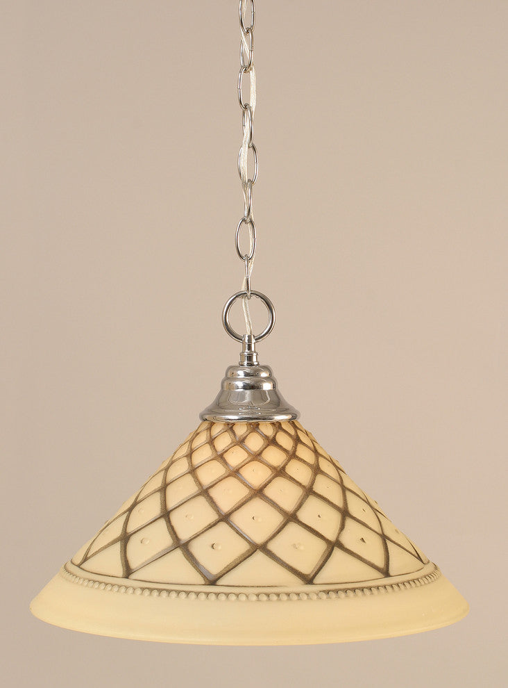 Chain Hung Pendant In Chrome, 16" Chocolate Icing Glass