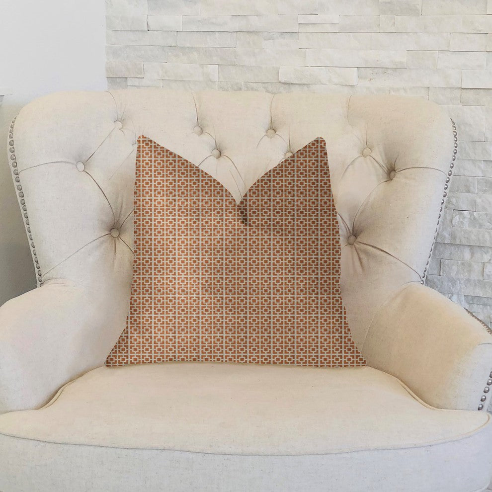 Uptown Orange and Ivory Luxury Throw Pillow, 18"x18"