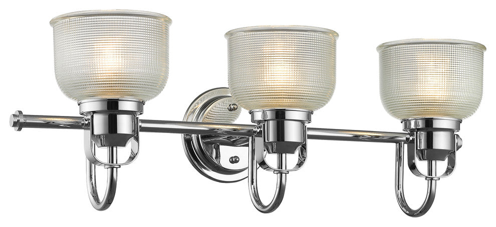 LUCIE Industrial-style 3 Light Chrome Finish Bath Vanity Wall Fixture Clear Pris