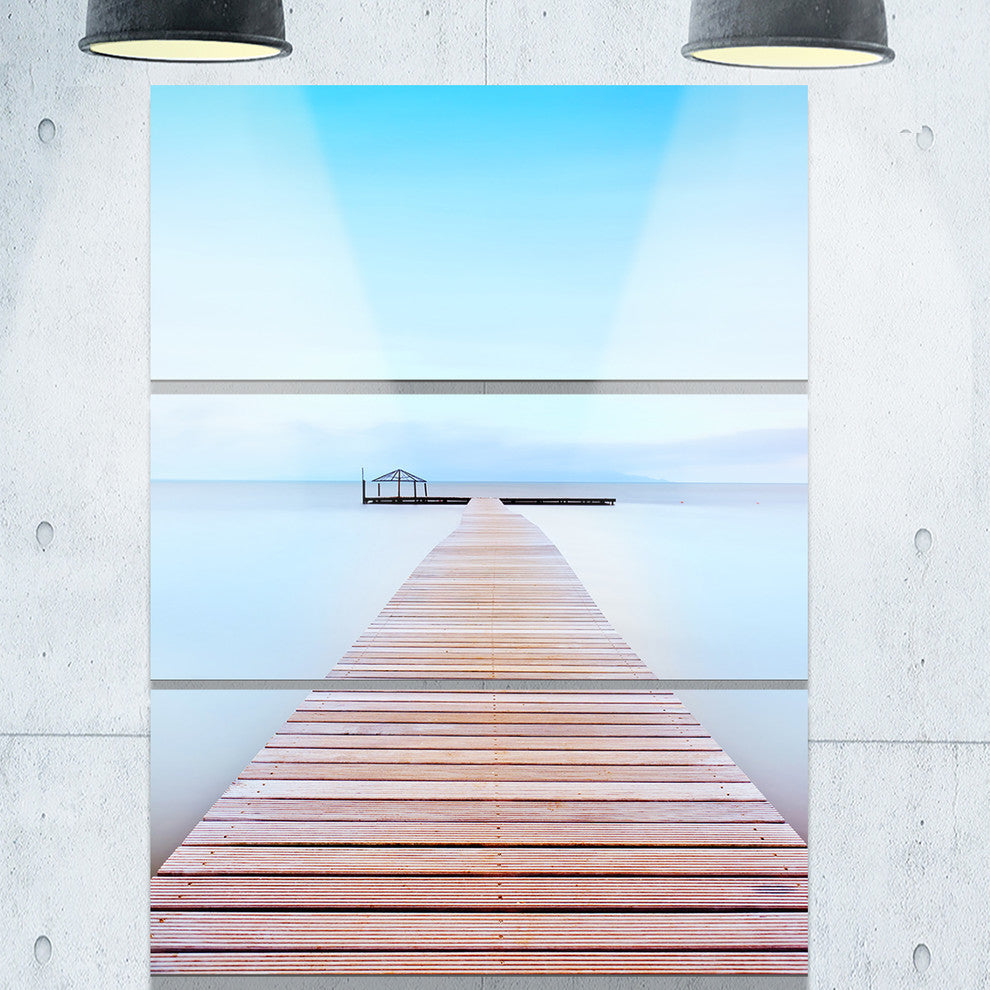"Wooden Pier in Cold Atmosphere" Photo Metal Wall Art, 3 Panels, 28"x36"