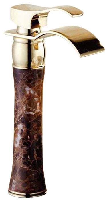 Apulia Jade Marble Single Handle Gold Deck Mounted Waterfall Bathroom Faucet