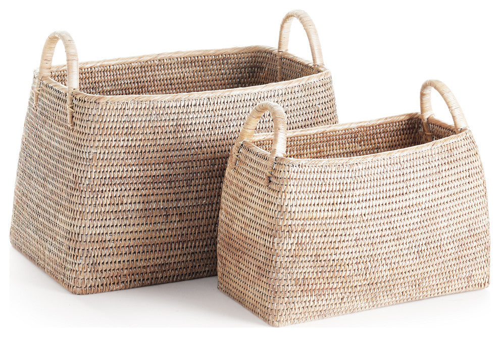 Burma Rattan Narrow Magazine Baskets, Set of 2