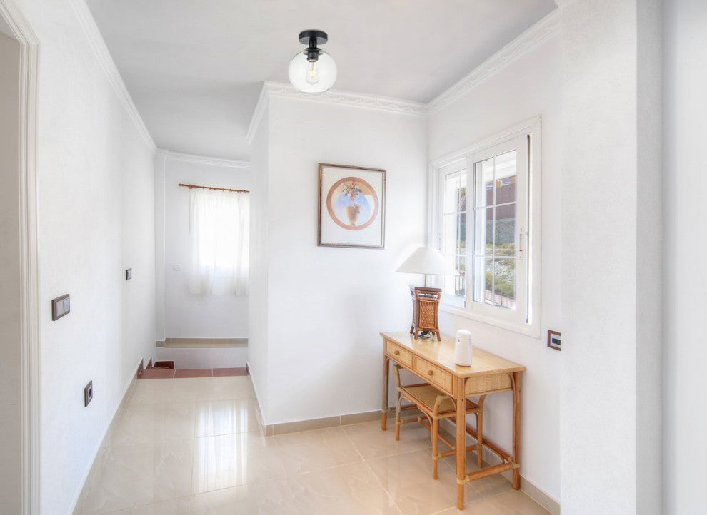 Midcentury Modern Black And Clear 1-Light <br>Flush Mount