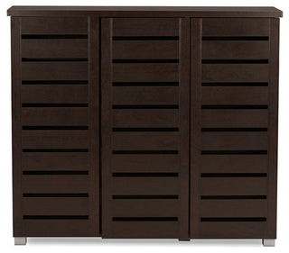 Adalwin Modern 3-Door Dark Brown Wooden Entryway Shoes Storage Cabinet
