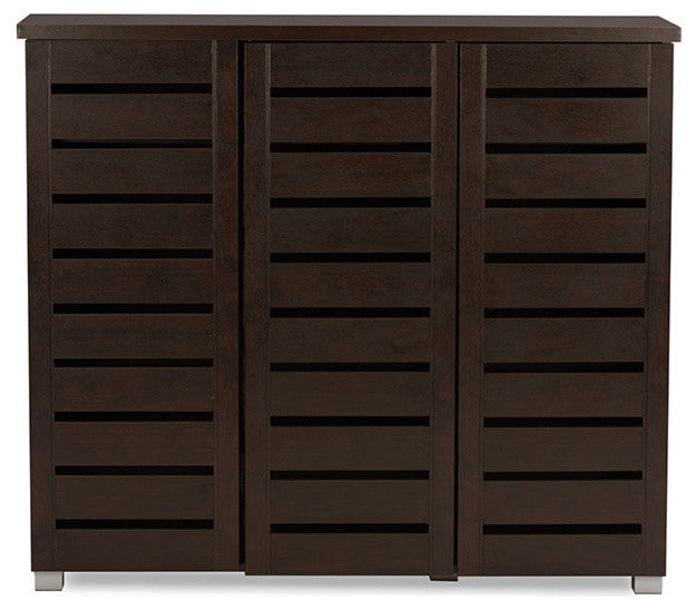 Adalwin Modern 3-Door Dark Brown Wooden Entryway Shoes Storage Cabinet