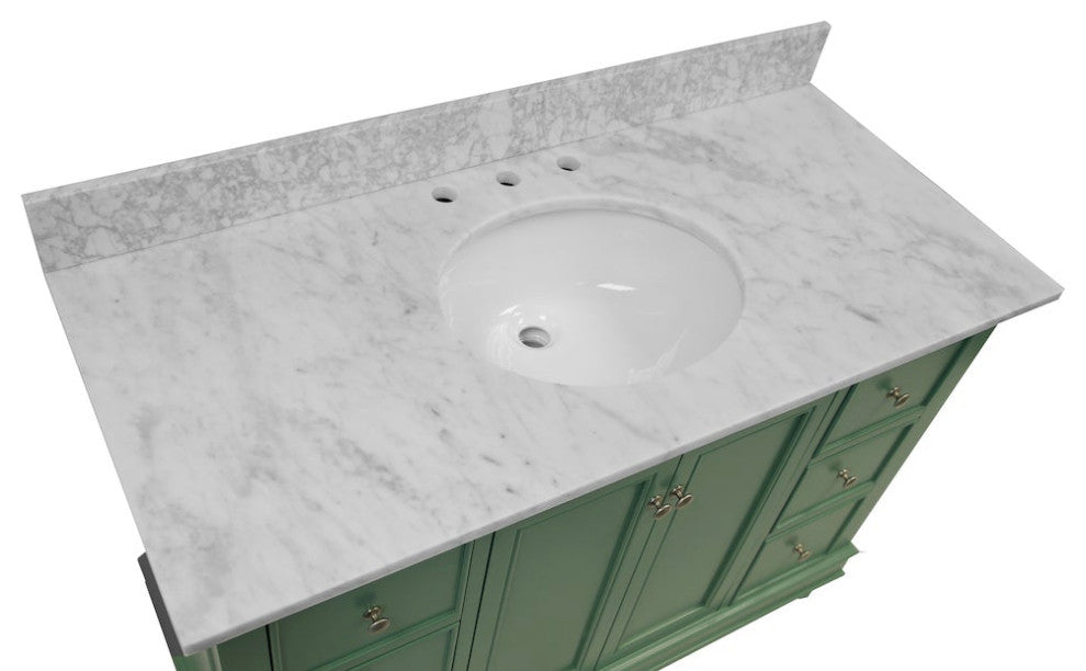 Bella 48" Bathroom Vanity, Sage Green, Carrara Marble