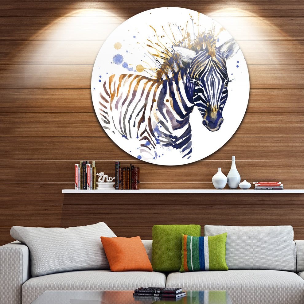 Little Zebra Illustration Art, Animal Disc Metal Artwork, 11"