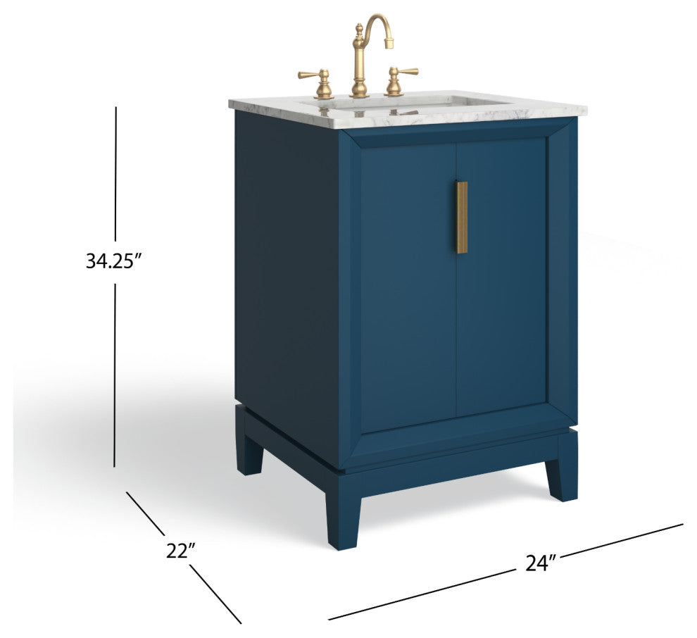 The Ezra Bathroom Vanity, Monarch Blue, 24", Single Sink, Freestanding