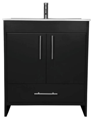 Pacific 30" Vanity With Integrated Ceramic Top and Brushed Nickel Handles, Black