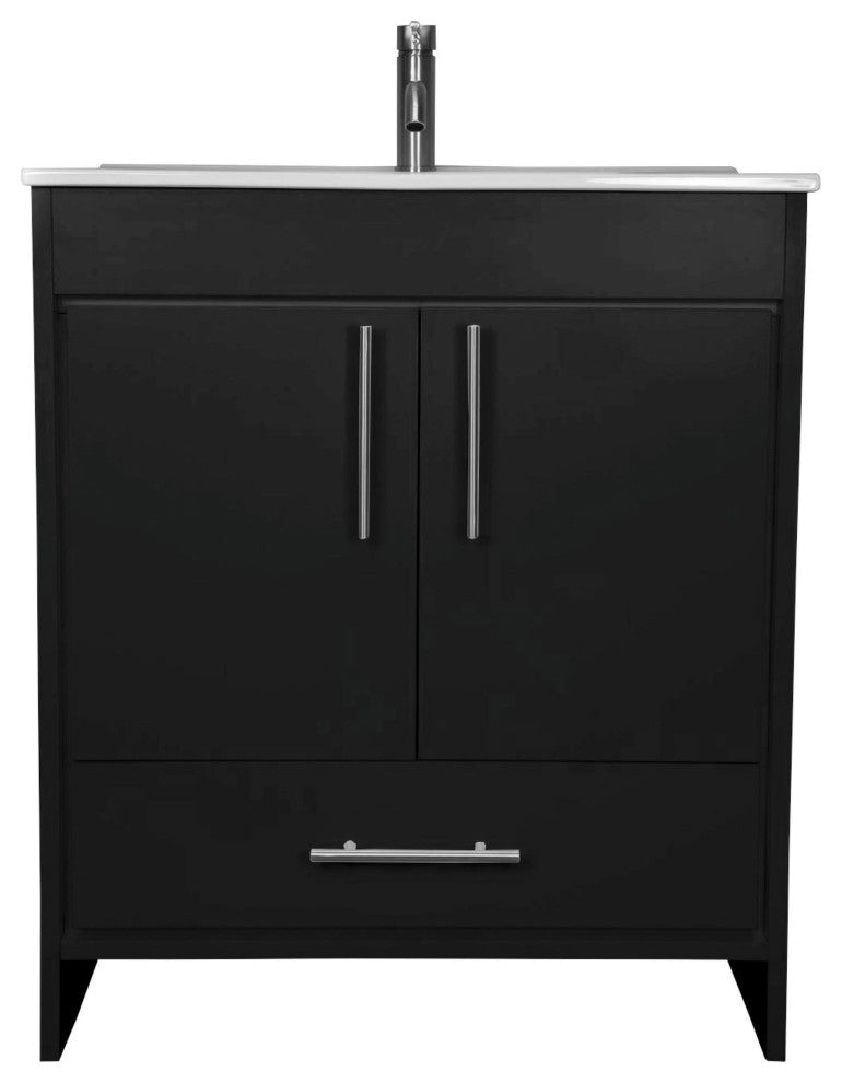 Pacific 30" Vanity With Integrated Ceramic Top and Brushed Nickel Handles, Black