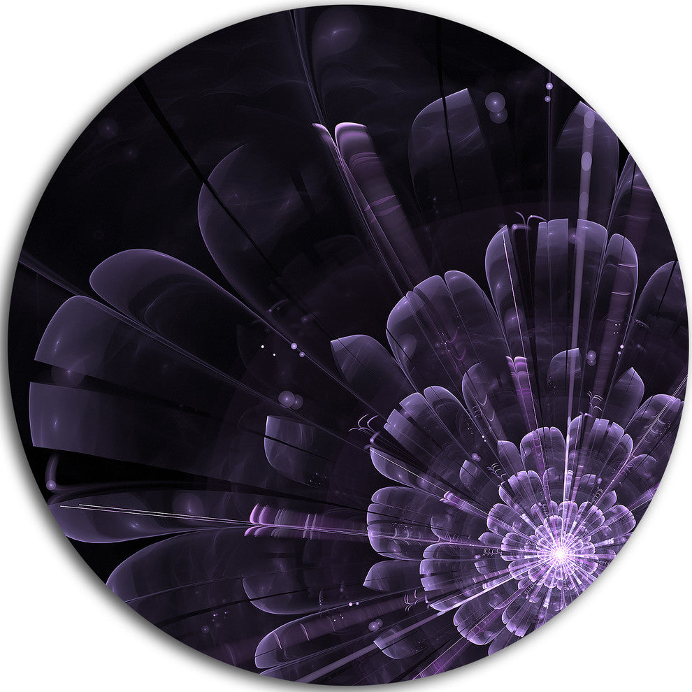 Glowing Crystal Purple Fractal Flower, Floral Disc Metal Wall Art, 36"