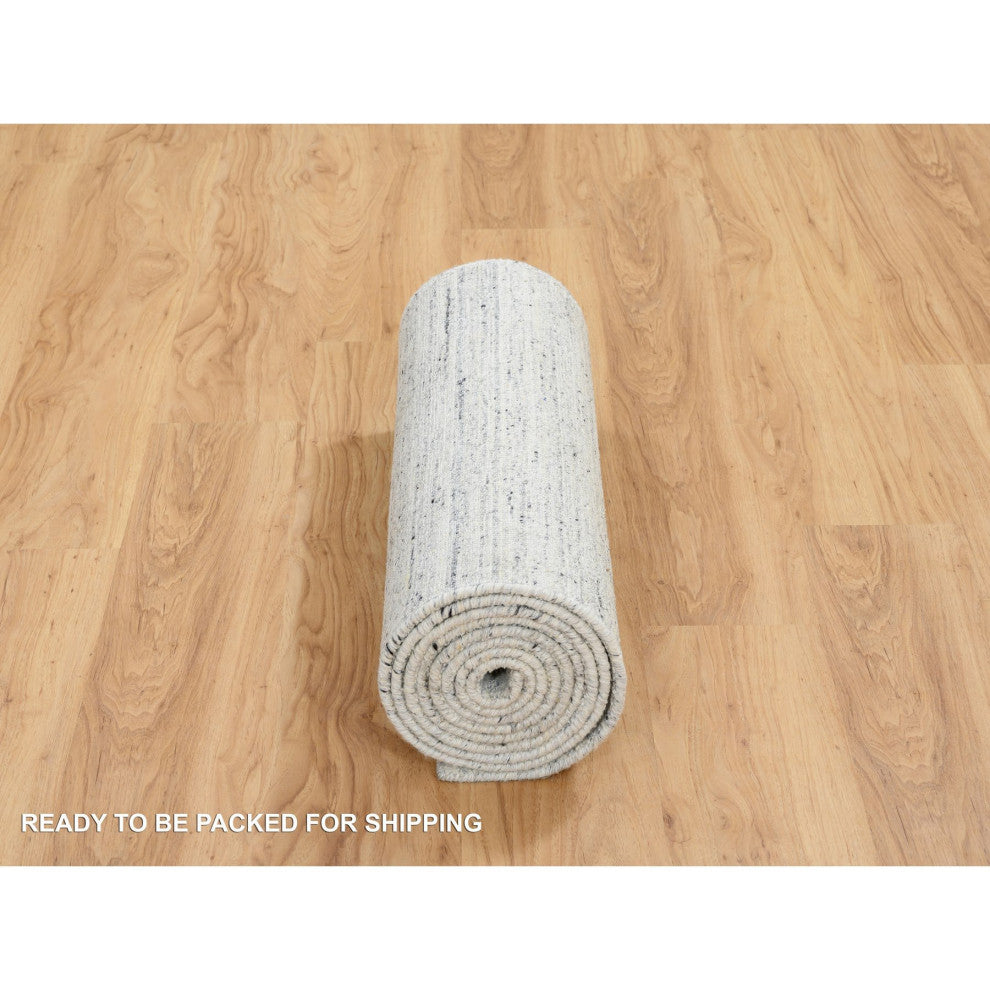 Ivory, Hand Loomed Plain Modern Striped Design, Wool Runner Rug, 2'6"x11'10"