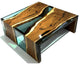 Smoked Aqua Green Waterfall Coffee Table, 27.6"