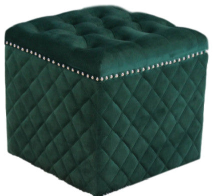Lemele Velvet Ottoman, Emerald Green