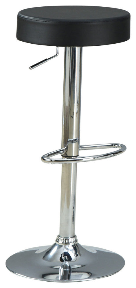 Leatherette Adjustable Bar Stool, Chrome and Black