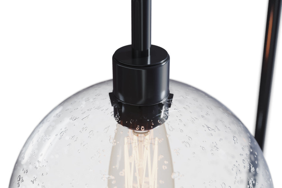 61.5" Oil Bronze Floor Lamp, Slim-line Arched Design, Clear Seeded Glass Shade