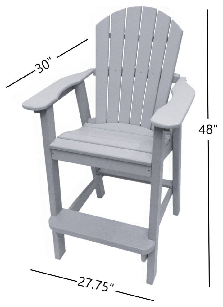 Phat Tommy Tall Adirondack Chairs Set of 2, Poly Outdoor Bar Stool Chairs, Grey