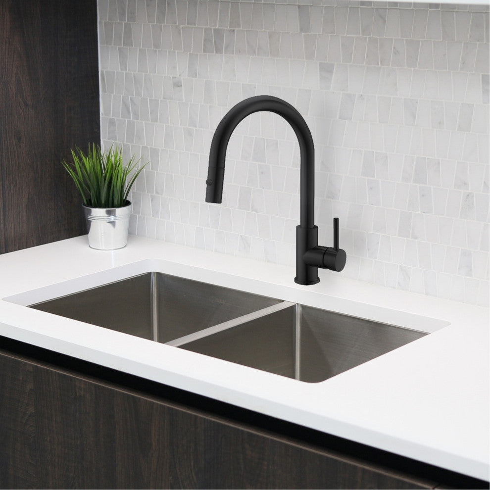 STYLISH Single Handle Pull Down Matte Black Kitchen Faucet