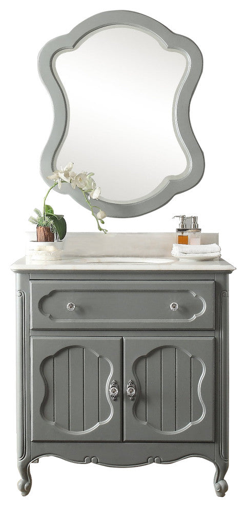 34 inch Gray Knoxville Bathroom Sink Vanity With Matching Mirror