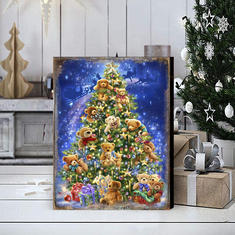 Teddy Bear Tree Wooden Block, 36 X 24