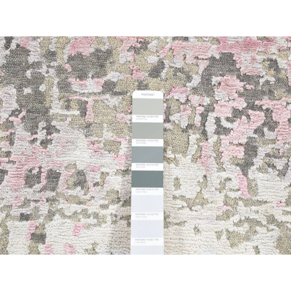 Pink Hi-Lo Pile Abstract Design Wool and Silk Hand Knotted Rug 5'10"x8'9"