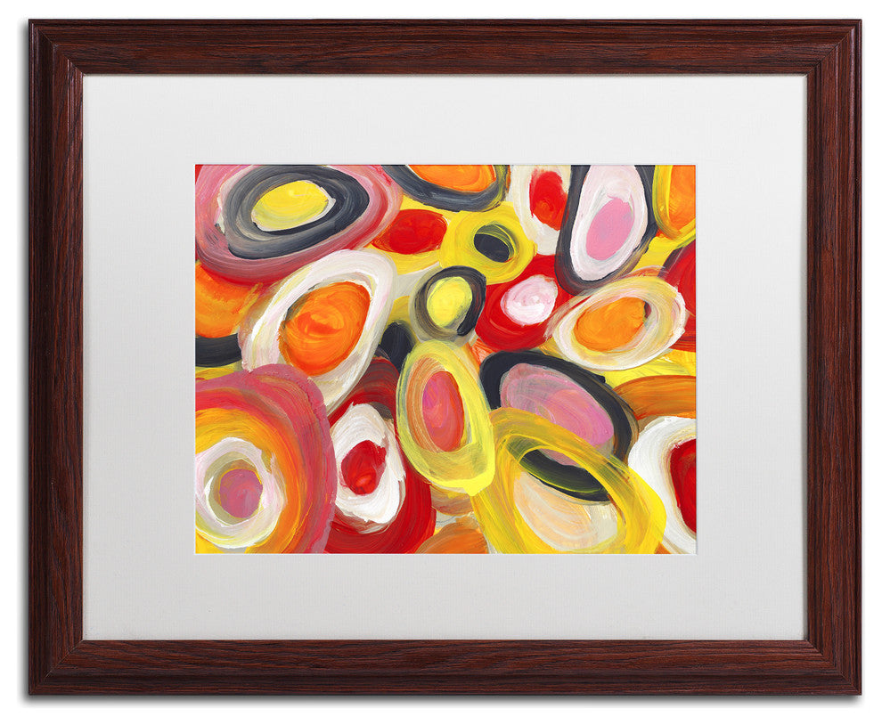 'Colorful Abstract Circles 2' Matted Framed Art, Wood Frame, White Matte, 20x16