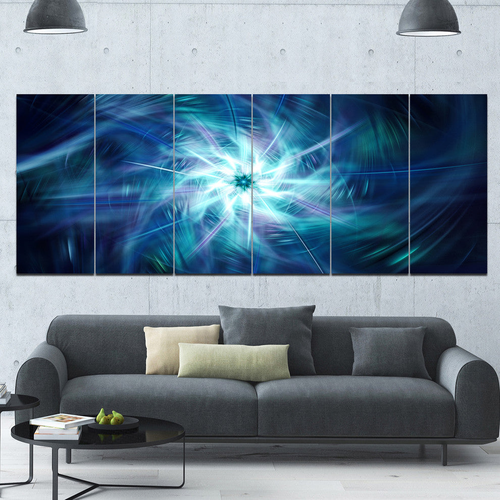 Splaying Bright Blue Fireworks, Floral Canvas Art Print, 70"x28", 6 Panels