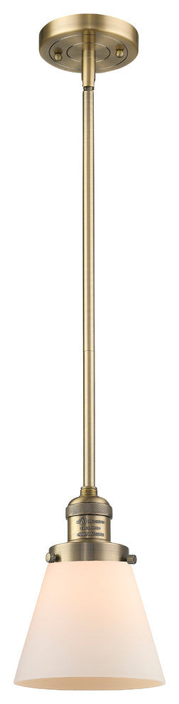 1-Light Small Cone 6" Pendant, Brushed Brass, Glass: Matte White Cased