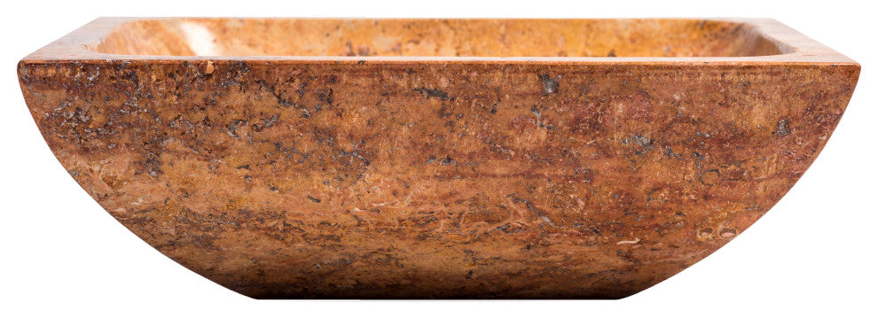 Natural Stone Vessel Bathroom Sink, Rectangular Travertine Sink, Peach