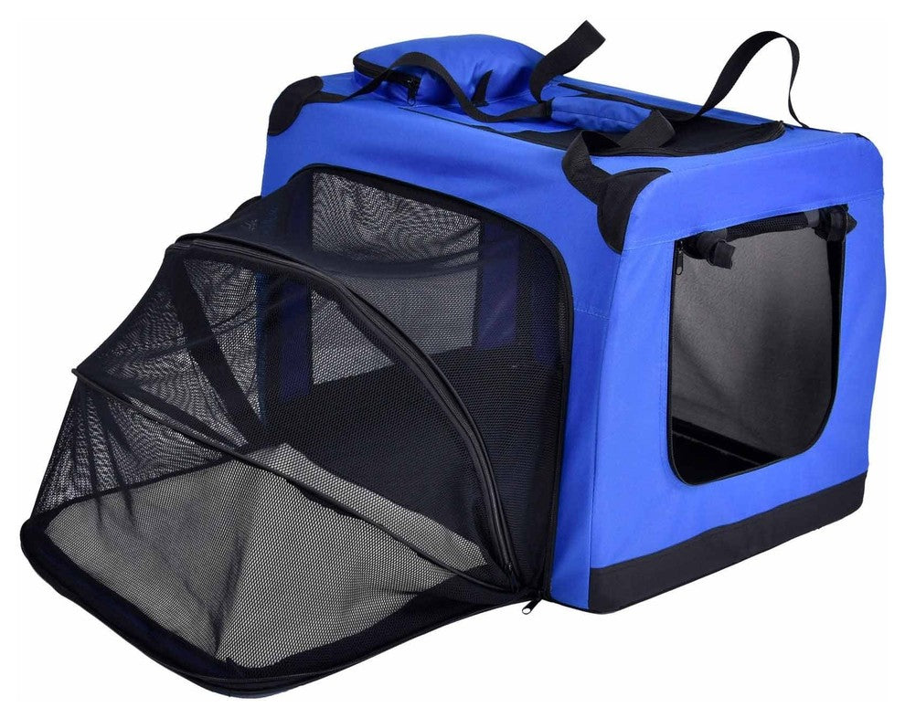 Hounda Accordion Collapsible Dual-Sided Expandable Pet Crate, Blue, Medium