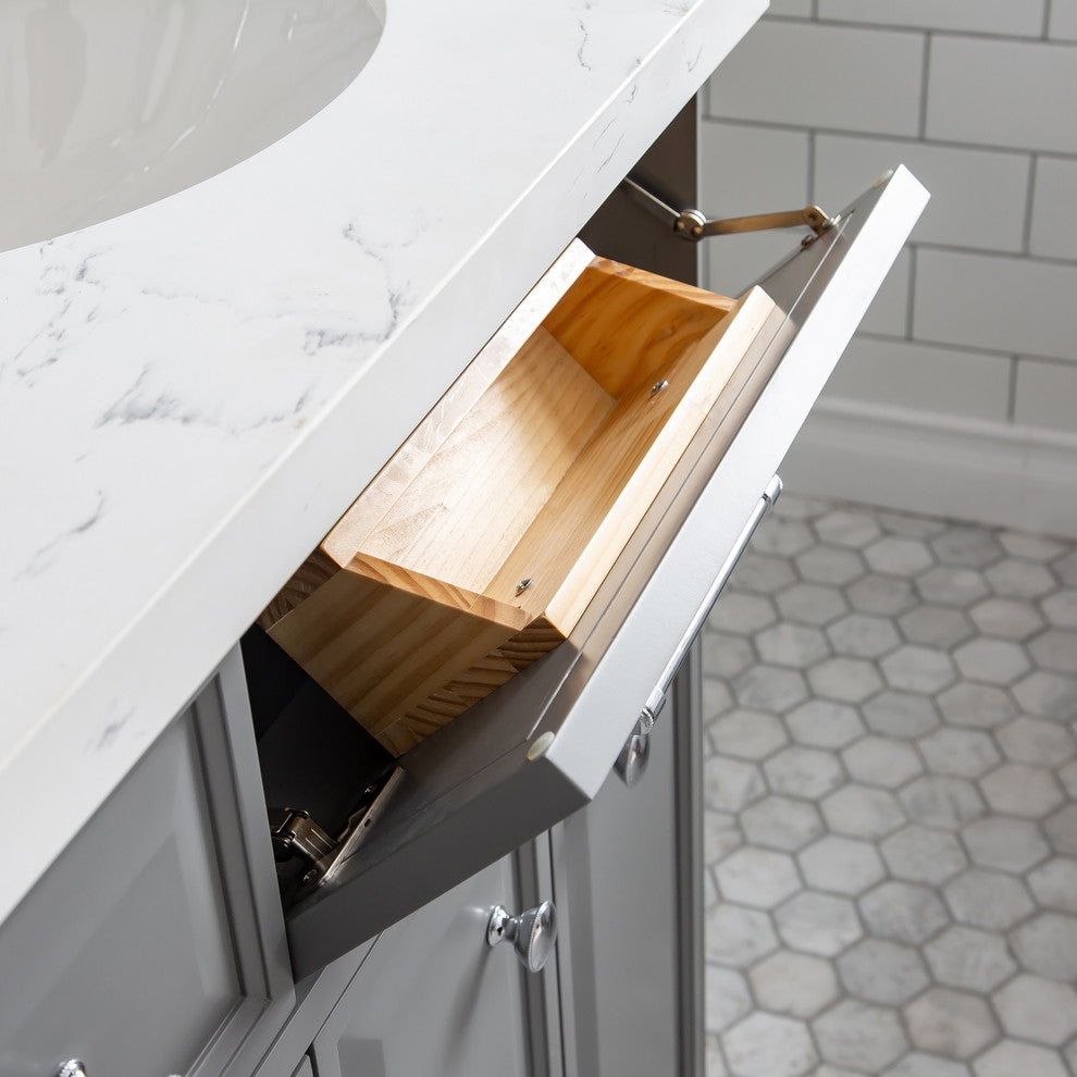60" Palace Quartz Carrara Cashmere Gray Vanity With Chrome Hardware