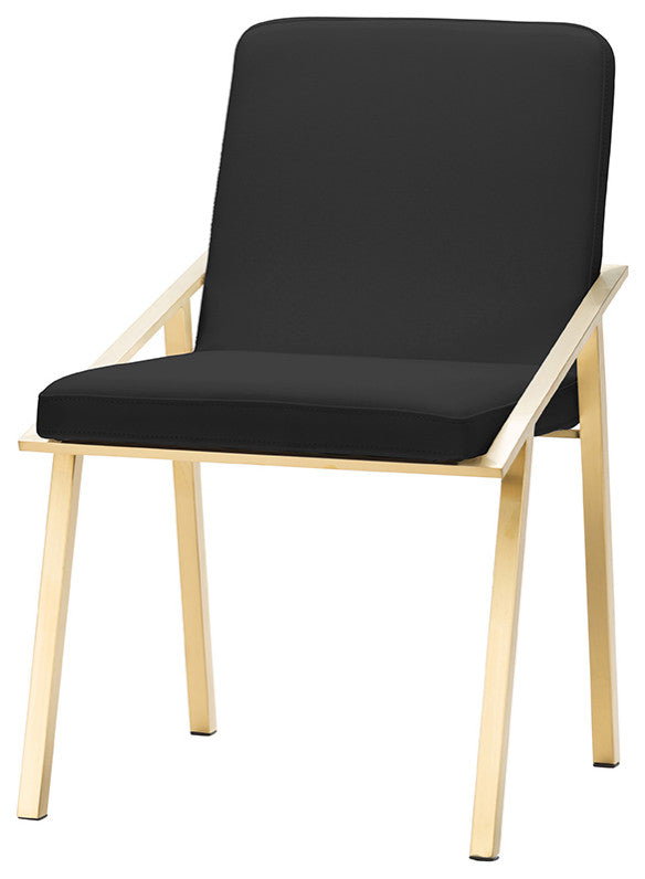 Nika Modern Dining Chair, Contemporary Gold Side Chair, Faux Leather Black