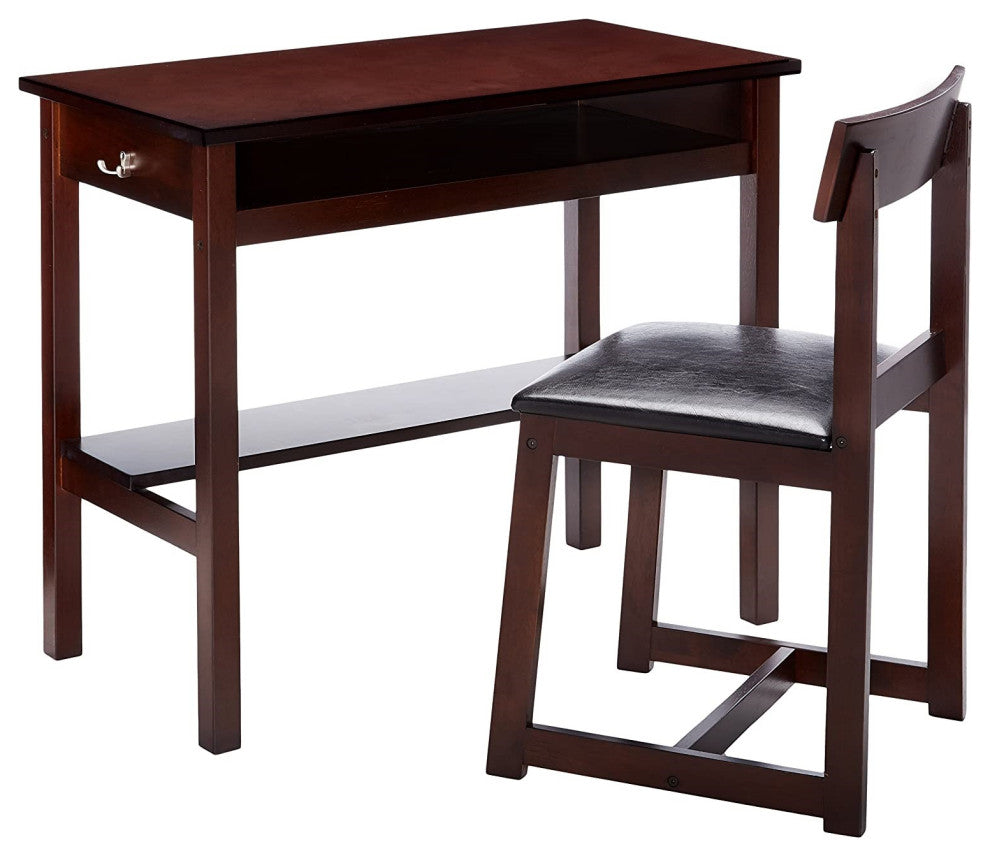 HomeRoots 35" X 35" X 35" 2Pc Black Pu And Espresso Pack Desk And Chair