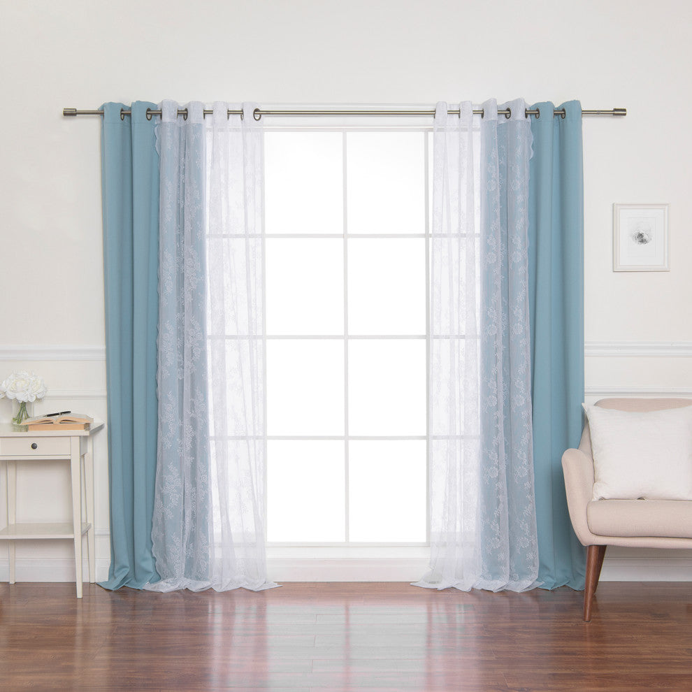 Rose Sheers and Blackout Curtains, Ocean, 52"x96"