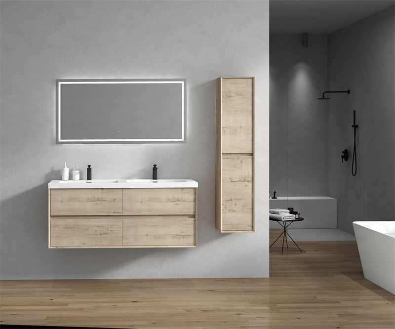 Ashley 60'' Floating Vanity, Acrylic Top, Double Sink, Light Oak