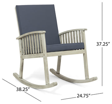 Beulah Outdoor Acacia Wood Rocking Chair, Light Gray Finish, Dark Gray