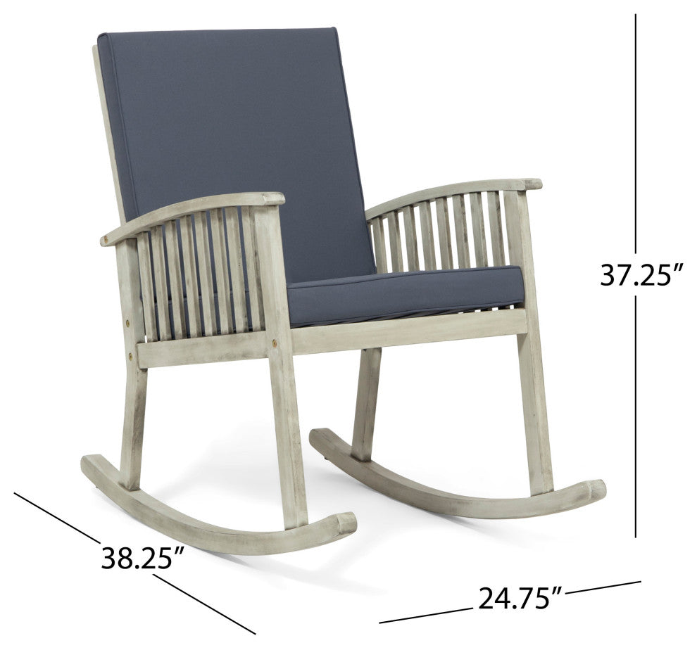 Beulah Outdoor Acacia Wood Rocking Chair, Light Gray Finish, Dark Gray