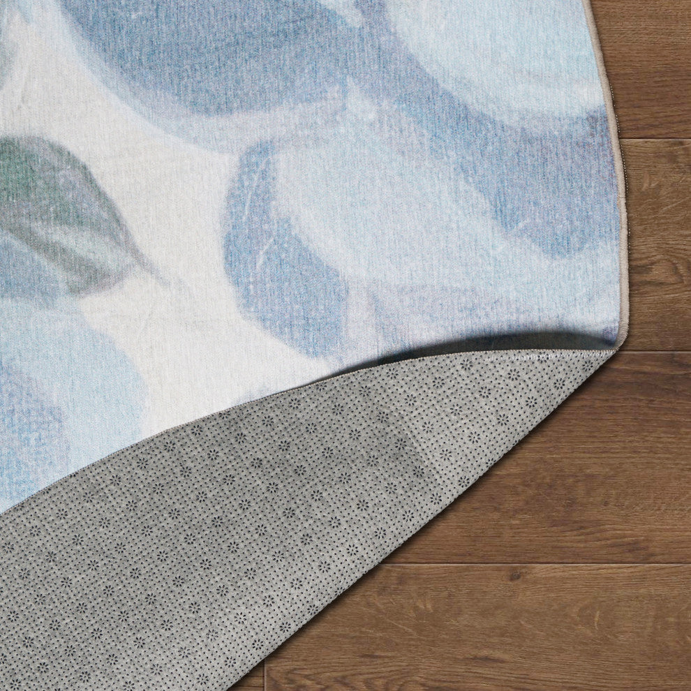 My Magic Carpet Washable Rug Sasha Floral Cream Blue, 6' X 6'