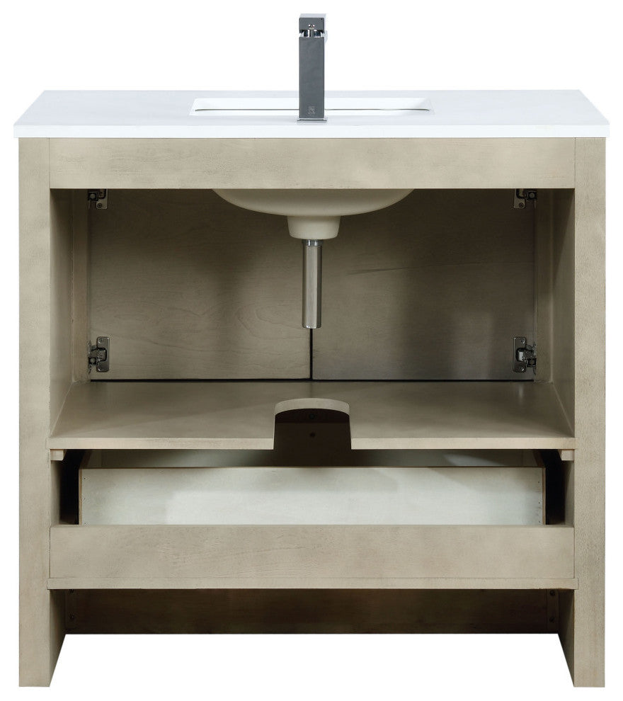 Lafarre 36 Rustic Acacia Vanity,Quartz Top, Sink, Nickel Faucet Set