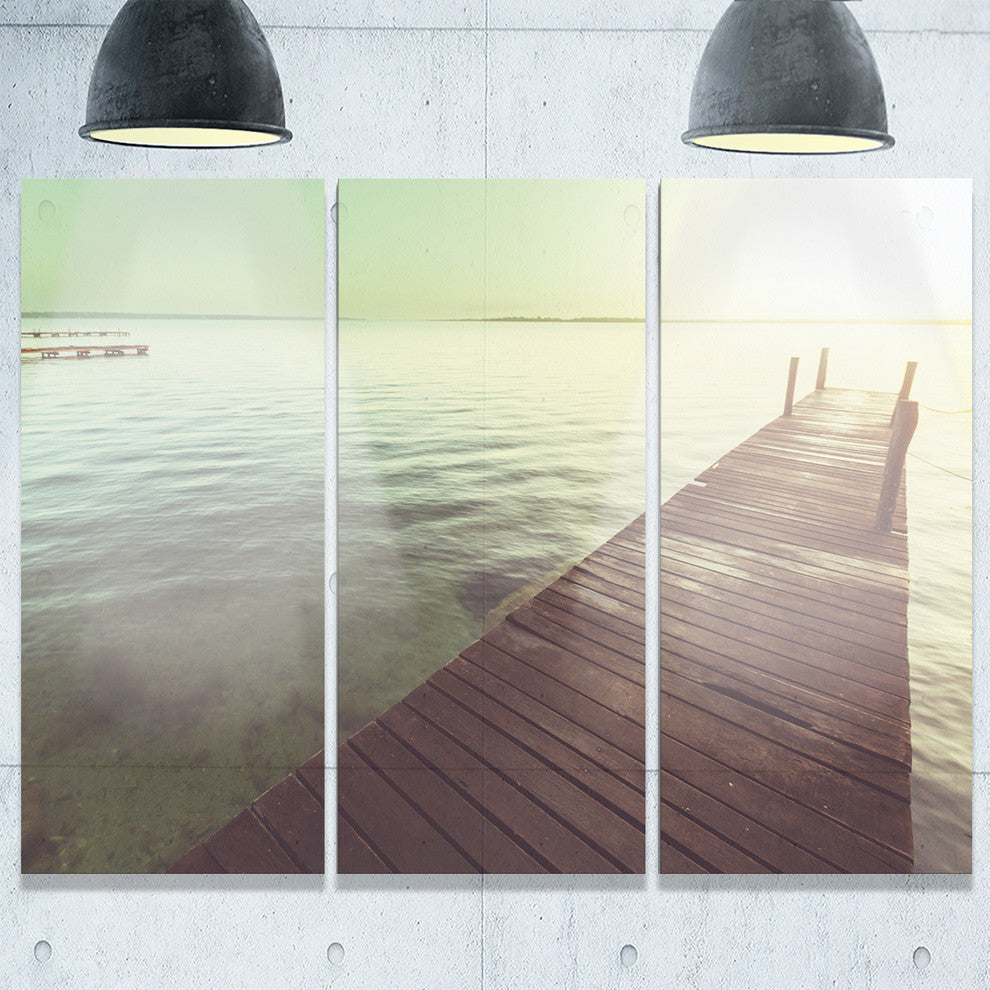 "Wooden Boardwalk Over Clear Waters" Metal Wall Art, 3 Panels, 36"x28"