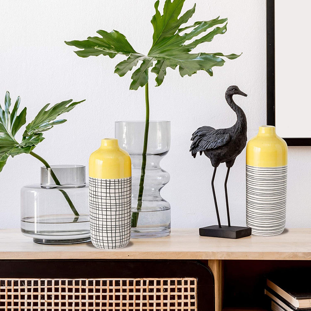 2 Piece Pop-Yellow Vases,  7.75 Inches