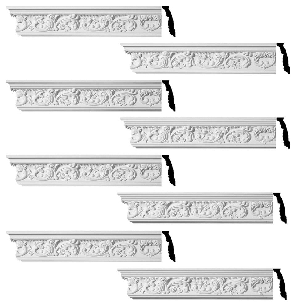 Ornate Cornice White Urethane Cannes Design 8 Pieces Totaling 752" Length